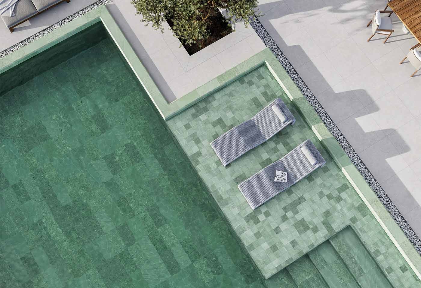 Revestimiento Verde para Piscinas - Porcelánico Bali Zatu 30x60